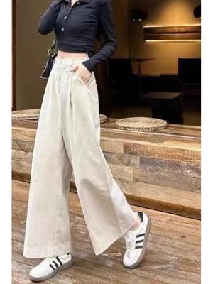 Women's Slimming Apricot Wide-Leg High-Waisted Petite Casual Winter Pants 2025