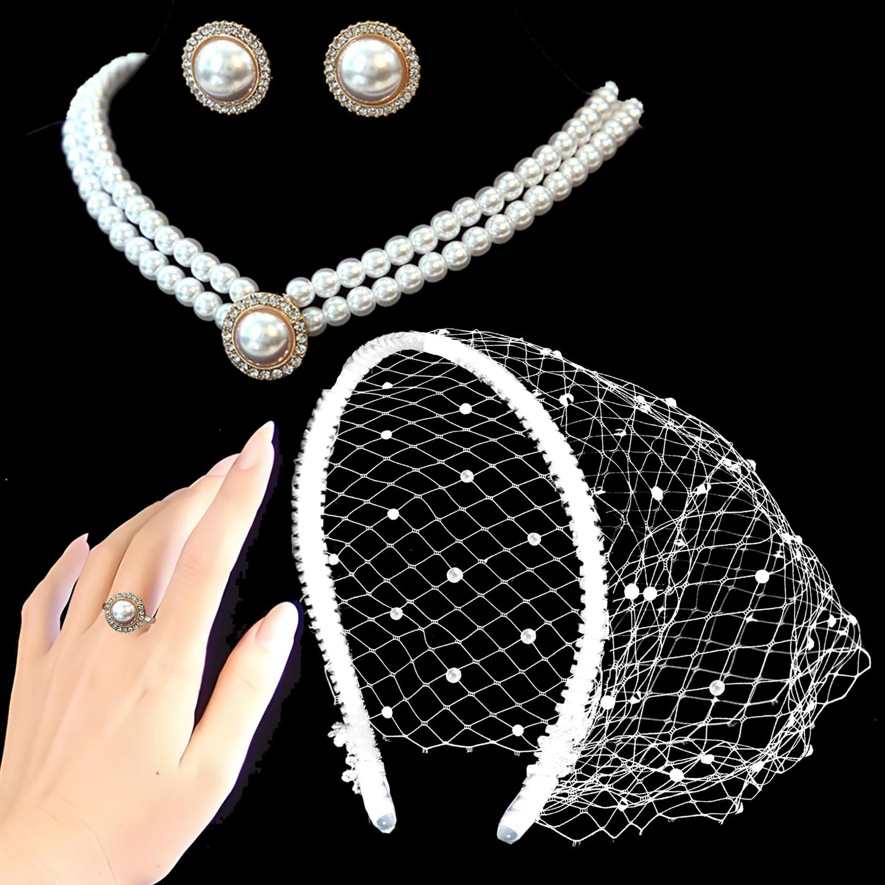 

Light Pearl Necklace and Earring Set , Irregular Shape Clavicle Chain , Party Jewelry білий