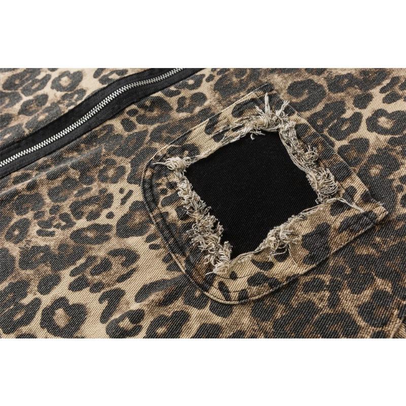 Women's Vintage Short Windbreaker Jacket Autumn 2024 Luxury Brand Cotton Leopard Denim Jackets for Woman Women's Autumn Clothes