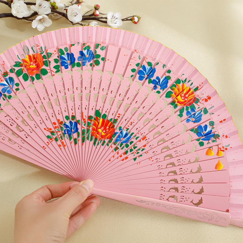 Folding Fan Wood Spanish Fan for Dancing Printing Hand Folding Fan Performances Prop Home Decor Ornaments Craft Gifts for Guest