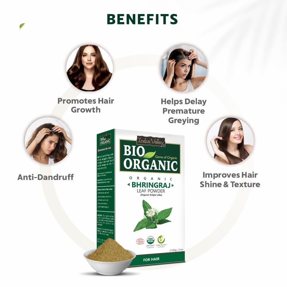 Indus Valley Organic Bhringraj Powder | Eclipta Alba For Hair, 100G,