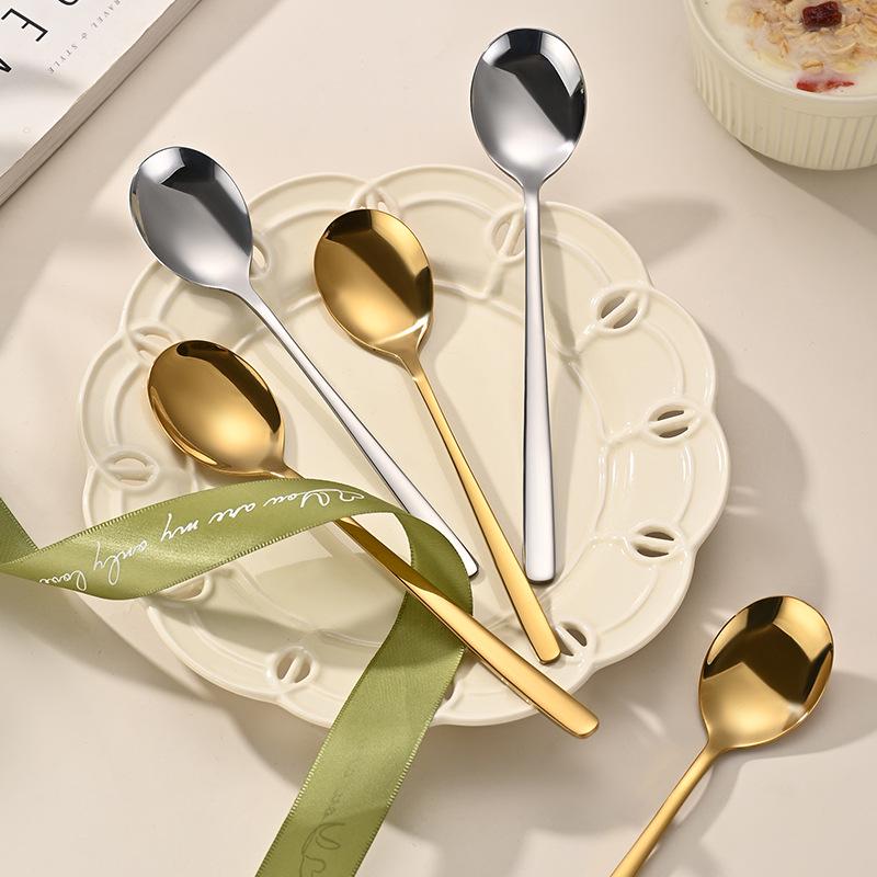 Thickened Long Handle Stainless Steel Korean Spoon & Fork Set for Dessert, Soup, and Ladling