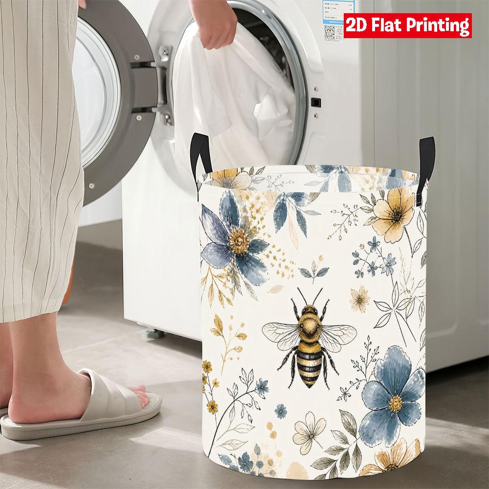 Collapsible Laundry Basket Large Round Waterproof Fabric Hamper Dirty Clothes Storage Bin Toy Organizer with Handles