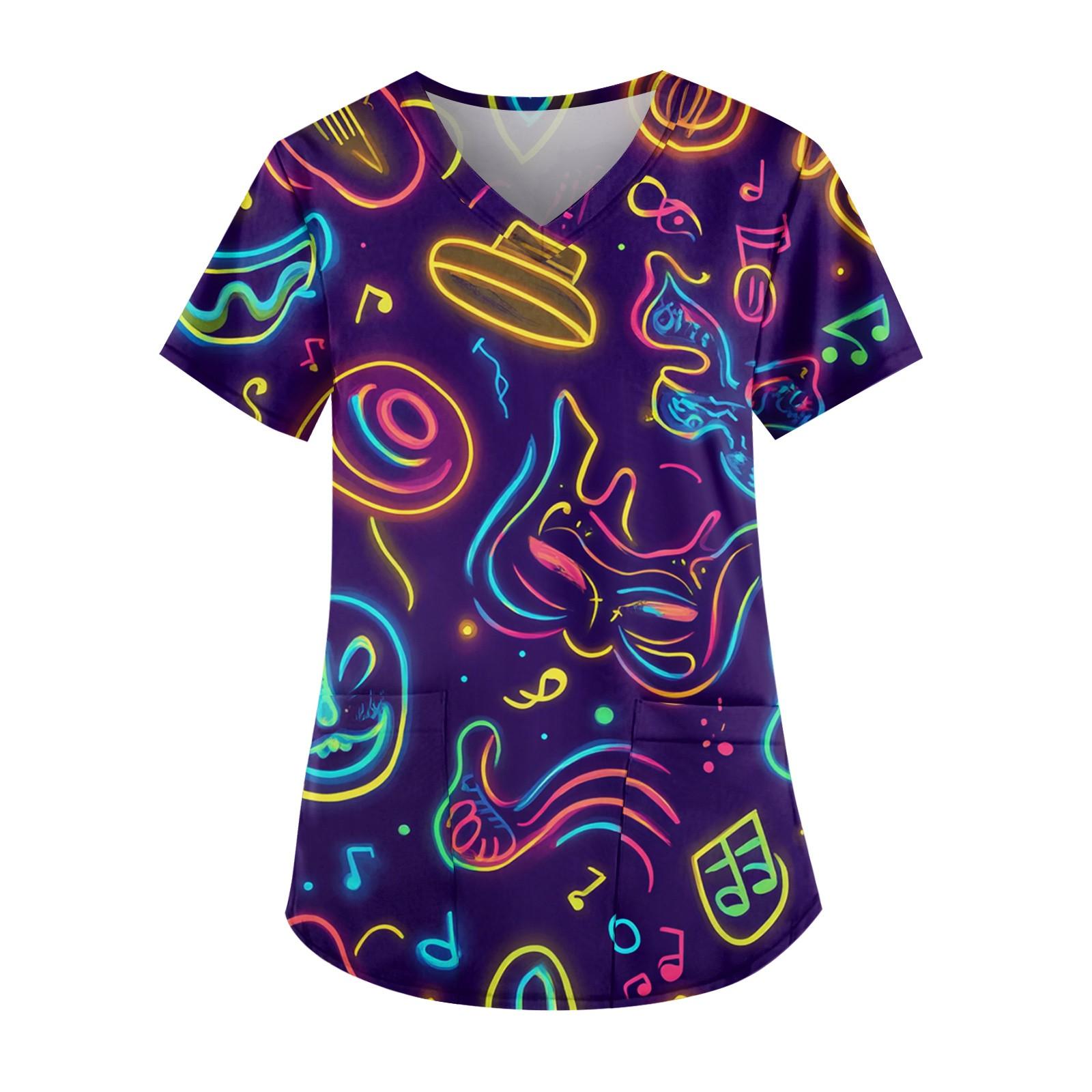 

Женские модные повседневные топы с v-образным вырезом и защитная спецодежда с принтом L темно-фиолетового