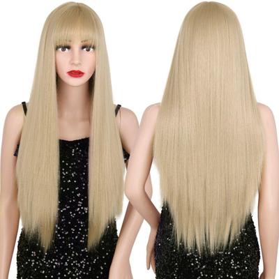 Parrucca lunga e dritta con frangia dorata Parrucca sintetica per donna Parrucca cosplay resistente al calore Parrucca tinta unita