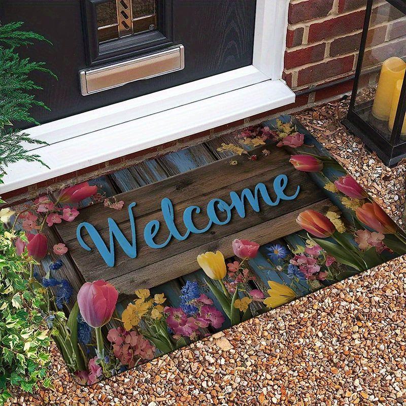 Tiled Stone Greeting Harvest Foliage Entry Rug Skid Resistant Entryway Mat Country Floor Pad Room Decor Accent Soft Cozy