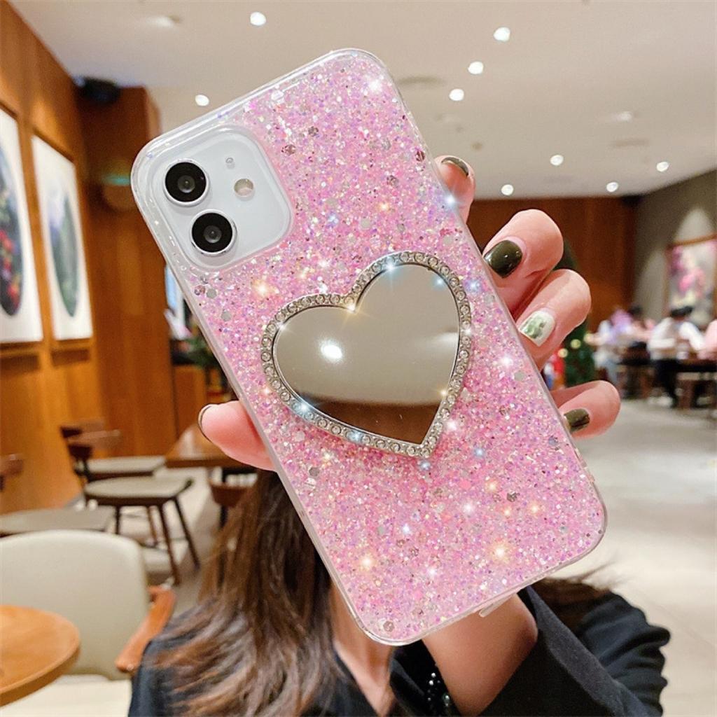 Apple XR Mobile Phone Case Is Suitable for iPhone15 Epoxy XSmax Rhinestone 11Pro Love SE Mirror Glitter