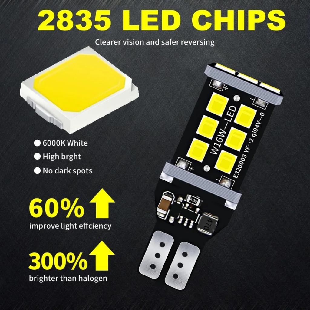 Direal 2PCS T15 W16W LED Bulb Canbus Super Bright 6500K White 2835 SMD 921 912 T16 902 LED Lights For Car Back Reversing Light