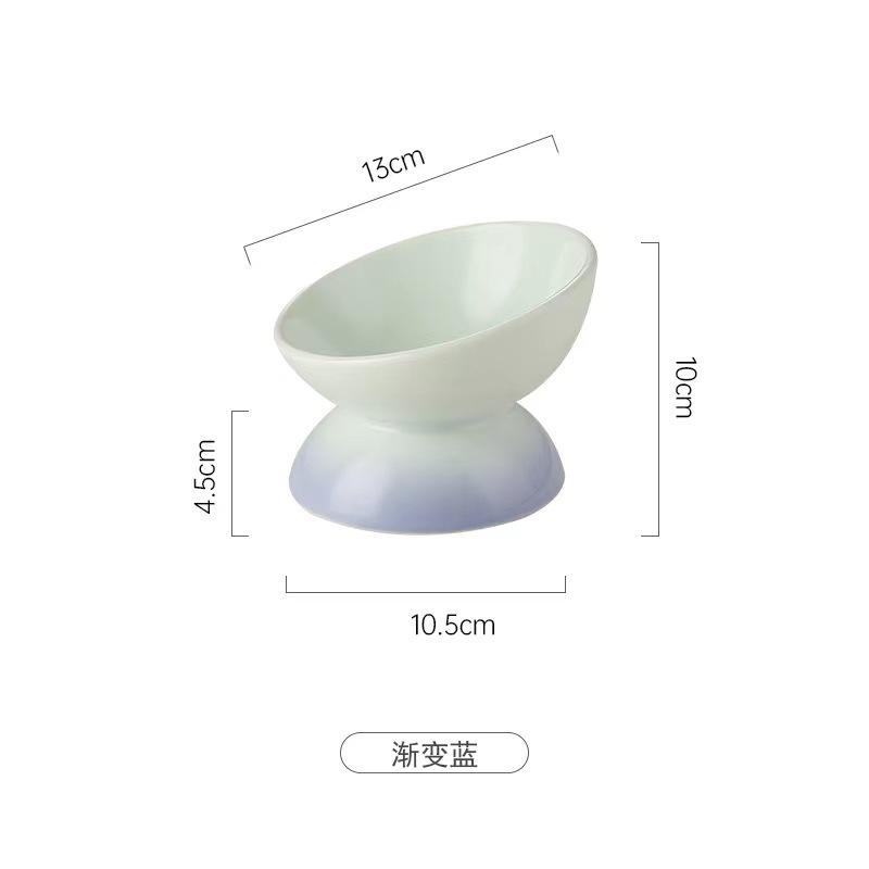 Gradient Color Elevated Ceramic Cat Bowl, Slanted Neck Protection Pet Food Bowl, Cute Raised Cat Bowl for Cats Dogs