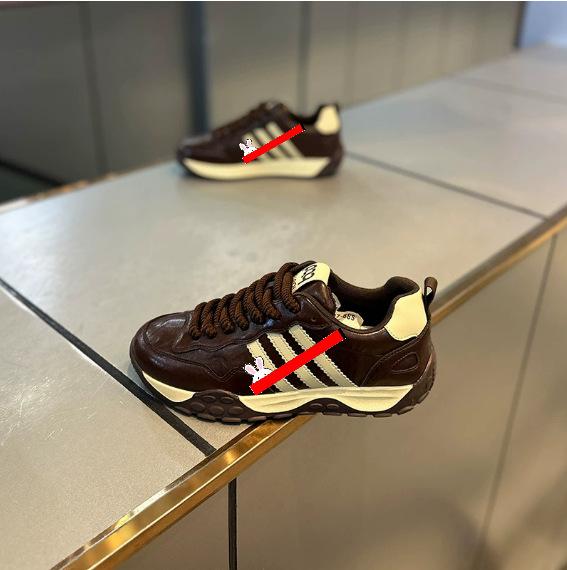 Tide Leather Three-bar Retro Lightweight Forrest Gump Shoes Thick-soled Light Luxury Low-top Soft-soled Casual Shoes Xlz