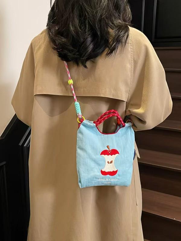 Apfelstickerei Handtasche im japanischen Stil - Damen Einzelschultertasche 2025