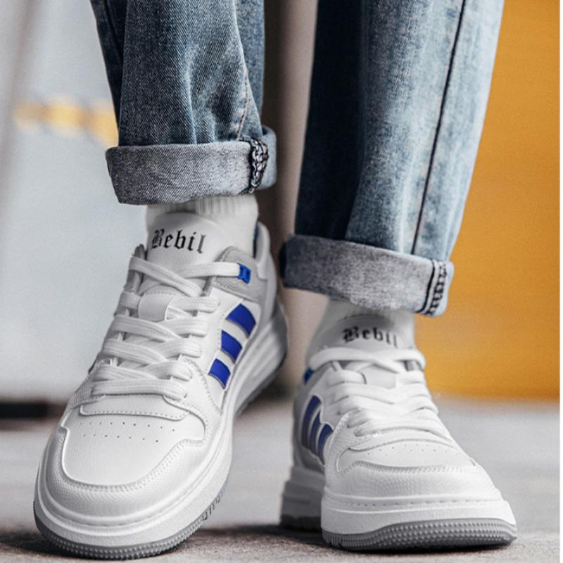 Primavara si vara Pantofi sport in stil Hong Kong pentru barbati cu platforma din piele Pantofi albi casual