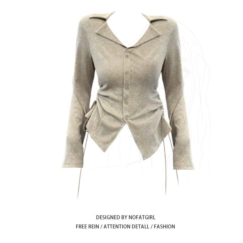

Plus Size Chubby Girl Irregular Slim-Fit Long Sleeves Knitwear Top M