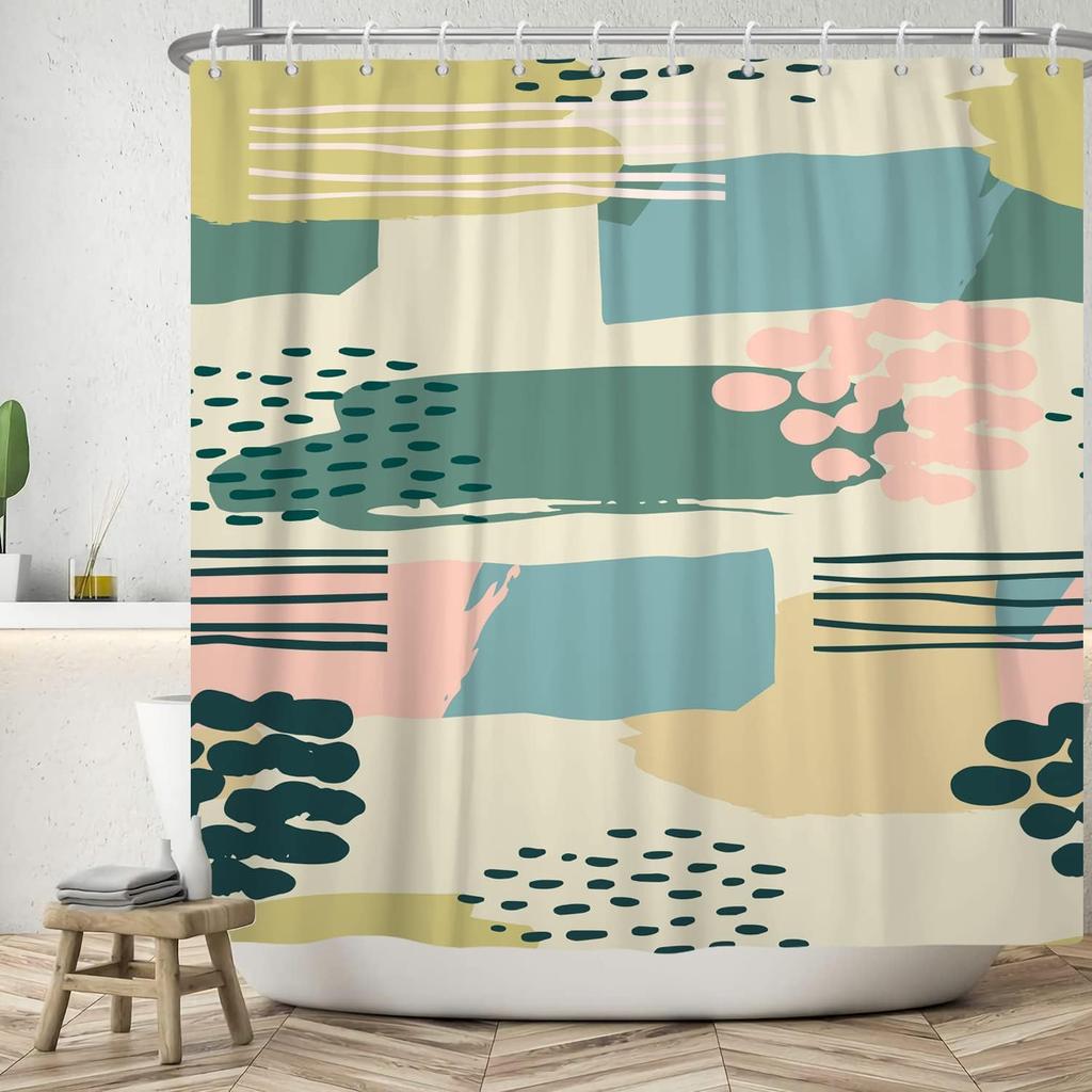 Bohemian Shower Curtain Abstract Art Medieval Tropical Plants Washable Bathtub Shower Curtain with Hook 180x180cm