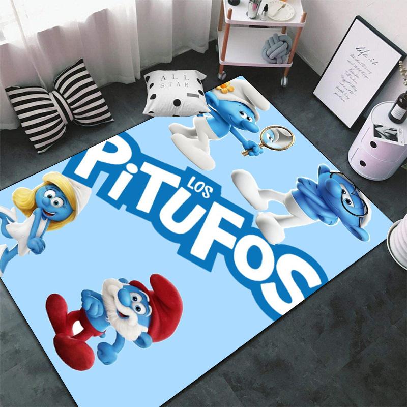 Blue Smurf Cartoon Characters Print Carpet Doormat Suitable For All Seasons Art Office Chair Cushion Doormat