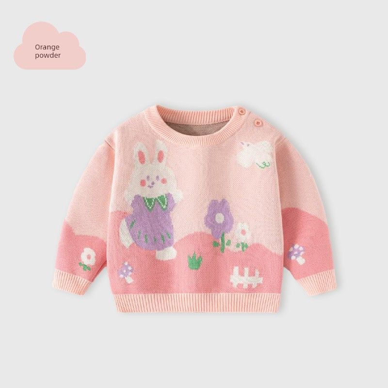 Little Rabbit Girls  Pure Cotton Knitted Sweater Autumn and Winter Thickened Sweet Children s Sweater Baby Girl Long Sleeve Pullover