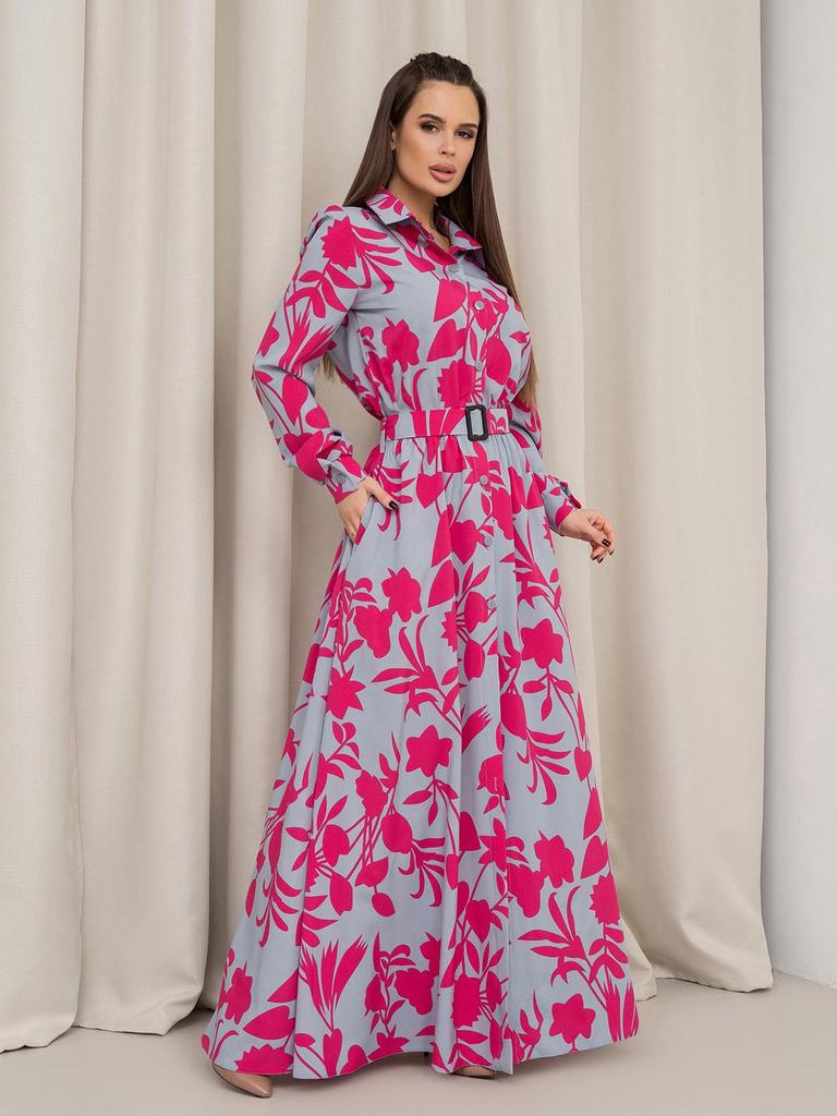 Серое платье-рубашка с крупным принтом ISSA PLUS