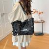 Versatile Shiny Sequin Shoulder Bags for Women Large Capacity Ladies Casual College Tote Bag Simple Solid Color Female Handbags