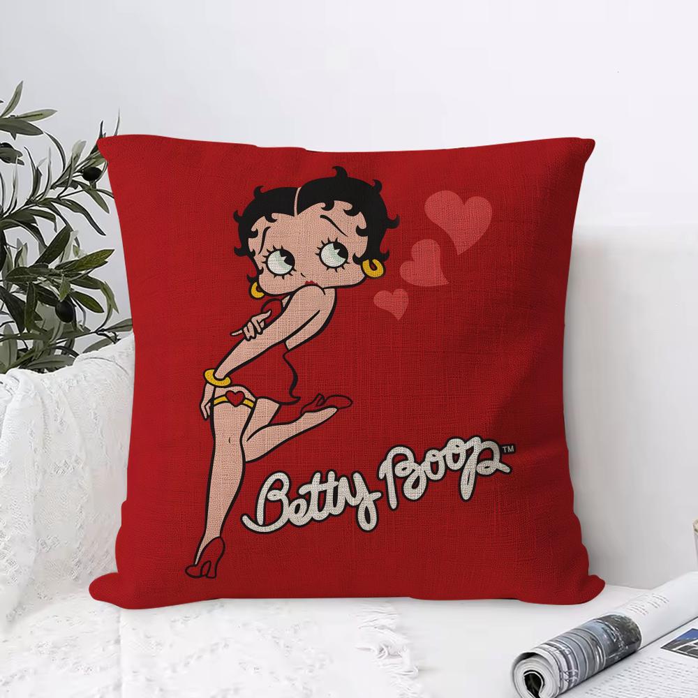 BBettyS Bboop Cushion Cover Eco Linen Pillow Case  DoubleSided Print Breathable  Durable Hidden Zipper Home Decor Gift