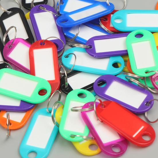 50Pcs Keyring Tags Plastic Key Fobs ID Tags with Split Keyring Paper Insert Key Tags Writing Paper Keychain Organizer