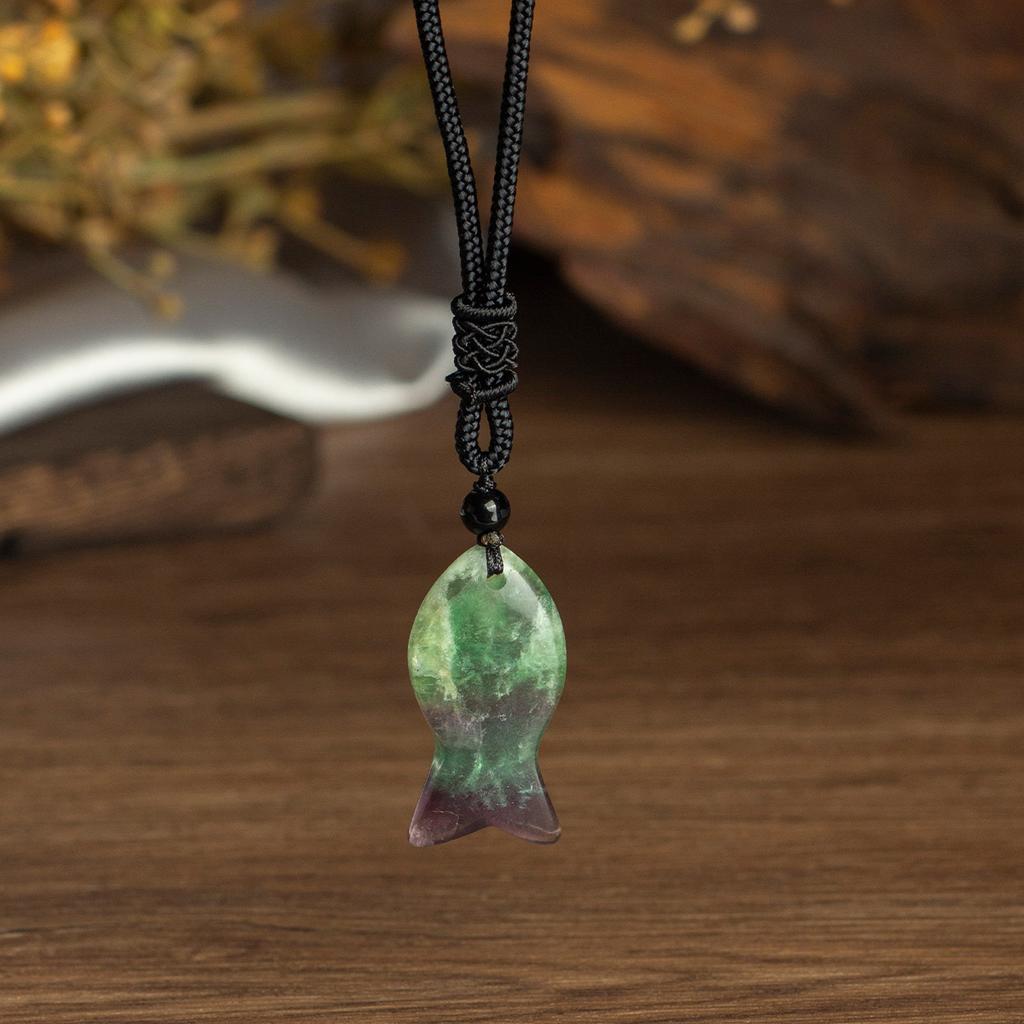 Natural crystal pendant, pink crystal, Dongling, woven fish brand necklace, jewelry