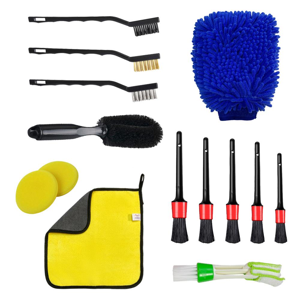 

14PCS Car Detail Brush Set Car Plishing Sponge [Ad Set Ultra Clear Water Absorbing Towel Non Gair Shedding Gloves Waxing