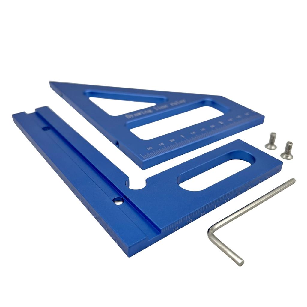 Inch 45 and 90 Degree Aluminum Miter Triangle Ruler - Precision 3D Multi Angle Layout Measuring Tool for Engineer Carpenter