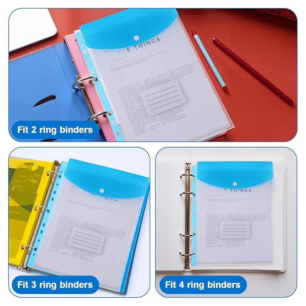 A4 Plastic Wallets, 12 Pack Expandable Document Files with Button for School, Office, Home, Travel