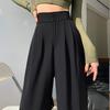 Gray High-Waisted Wide-Leg Pants for Women - Spring Plus Size, Drapey Straight Casual Suit
