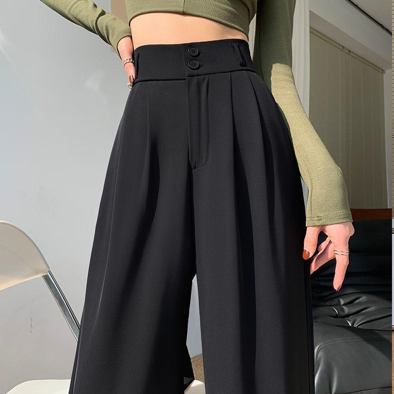 Gray High-Waisted Wide-Leg Pants for Women - Spring Plus Size, Drapey Straight Casual Suit