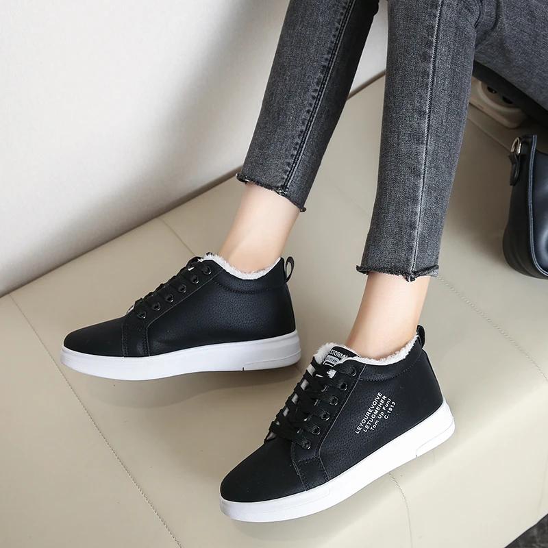2024 Shoes Female PU Women's Vulcanize Shoes Outdoor Warm Women Sneakers Round Toe Lace Up Low Flat with Ladies Casual Shoes
