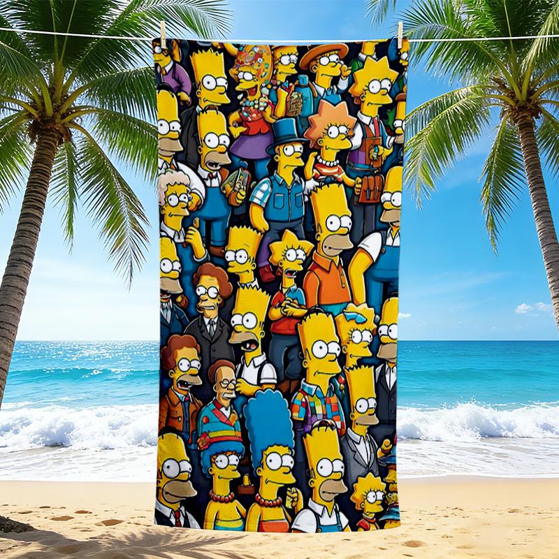 1Pc Simpsons Family Beach Towel, Quick Dry, Multi-Use for Beach Pool Gym Yoga Home Travel, Christmas, Halloween, Xmas Gift S83