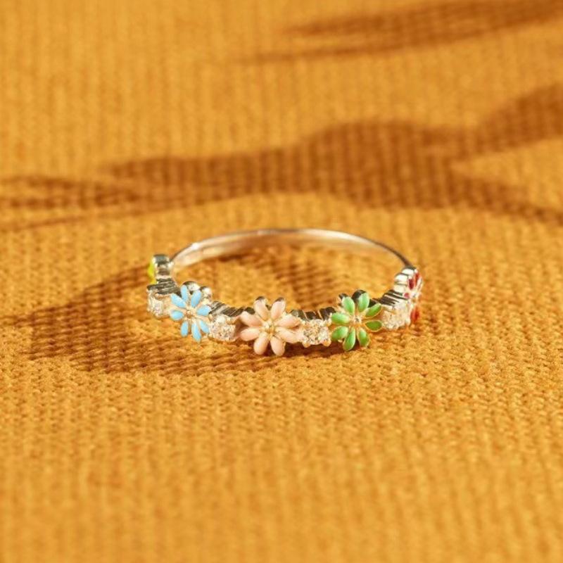 1Pc Fashion Flower Ring Rustic Fresh Drip Ring Elegant Daily Style