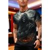 Creative Skull Flame 3D Printed Men's Round Neck Casual Sports Comfortable Soft Large Loose Breathable T-shirt Fashion Summer Versatile T-shirt