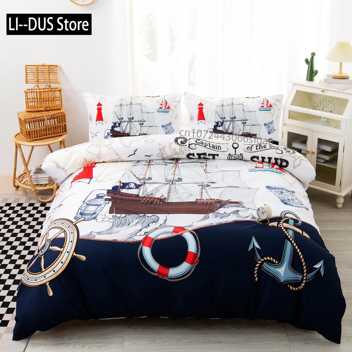 

Comforter Nautical Bedding Set Twin Sizenautical Sailboat Bed For Boys Teensocean Sailing Anchor Comforter 3 Pieces Room Decor Comforter (quilt)-EU Single(135*200cm)3pcs