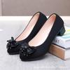Women's Mid-Heel Rhinestone Bow Shoes - Non-Slip Casual Old Beijing Style for Dance and Work