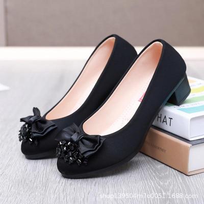 Damen Mid-Heel Strass Schleifenschuhe - Rutschfest Lässig Old Beijing Stil für Tanz und Arbeit