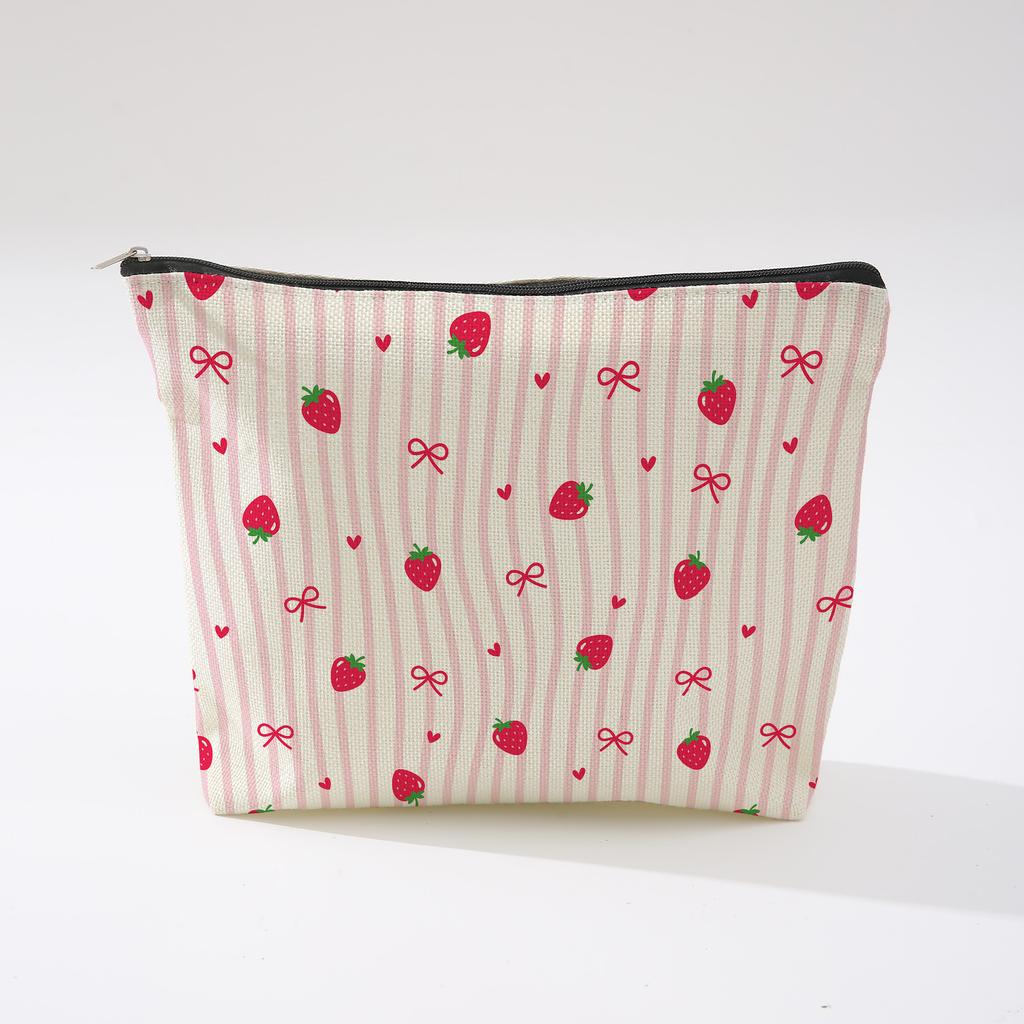 Pink Bowknot Zipper Storage Bag Travel Portable Wash Pouch Student Pencil Case Multi-Purpose Organizer for Women