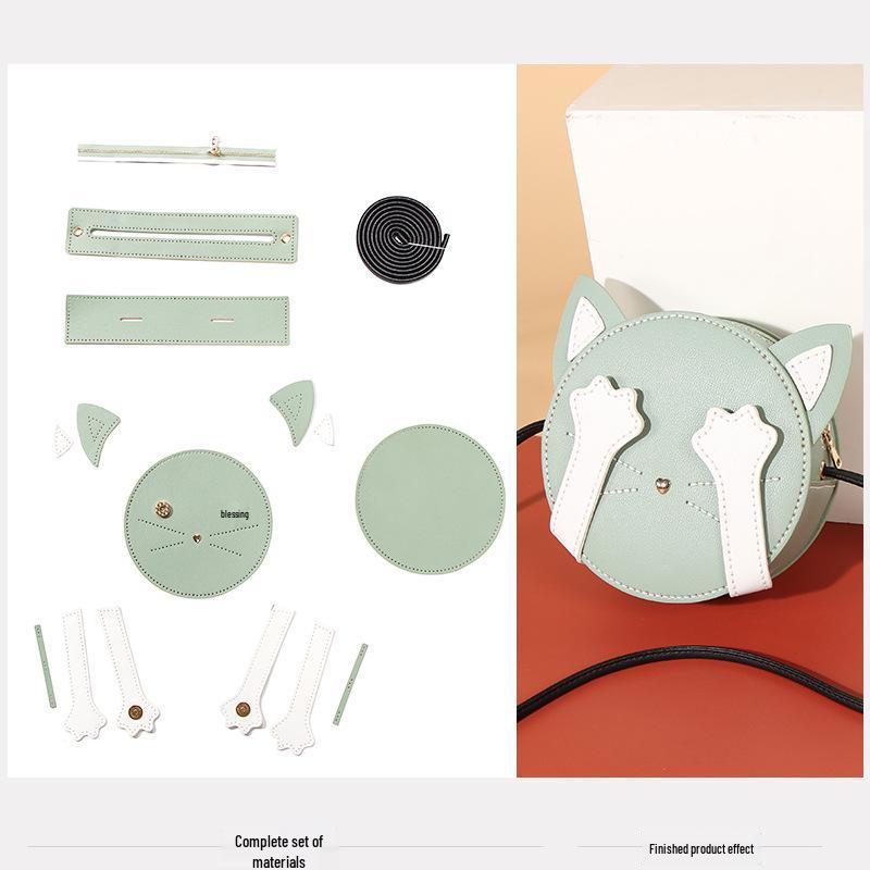 Korean Style Knitting Kit: DIY Crossbody Bag - Cute Student Fashion with Kitten Design