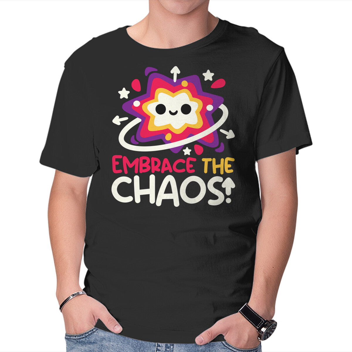 Unisex Crew Neck T-Shirt Embrace The Cute Chaos Graphic Short Sleeve Casual Tee XXL