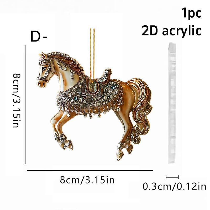

2D Acrylic Horse Car Rearview Mirror Pendant Charm Christmas Tree Ornament Party Latest Year Hanging Keychain Christmas Decorations 1pc 2D flat ornament