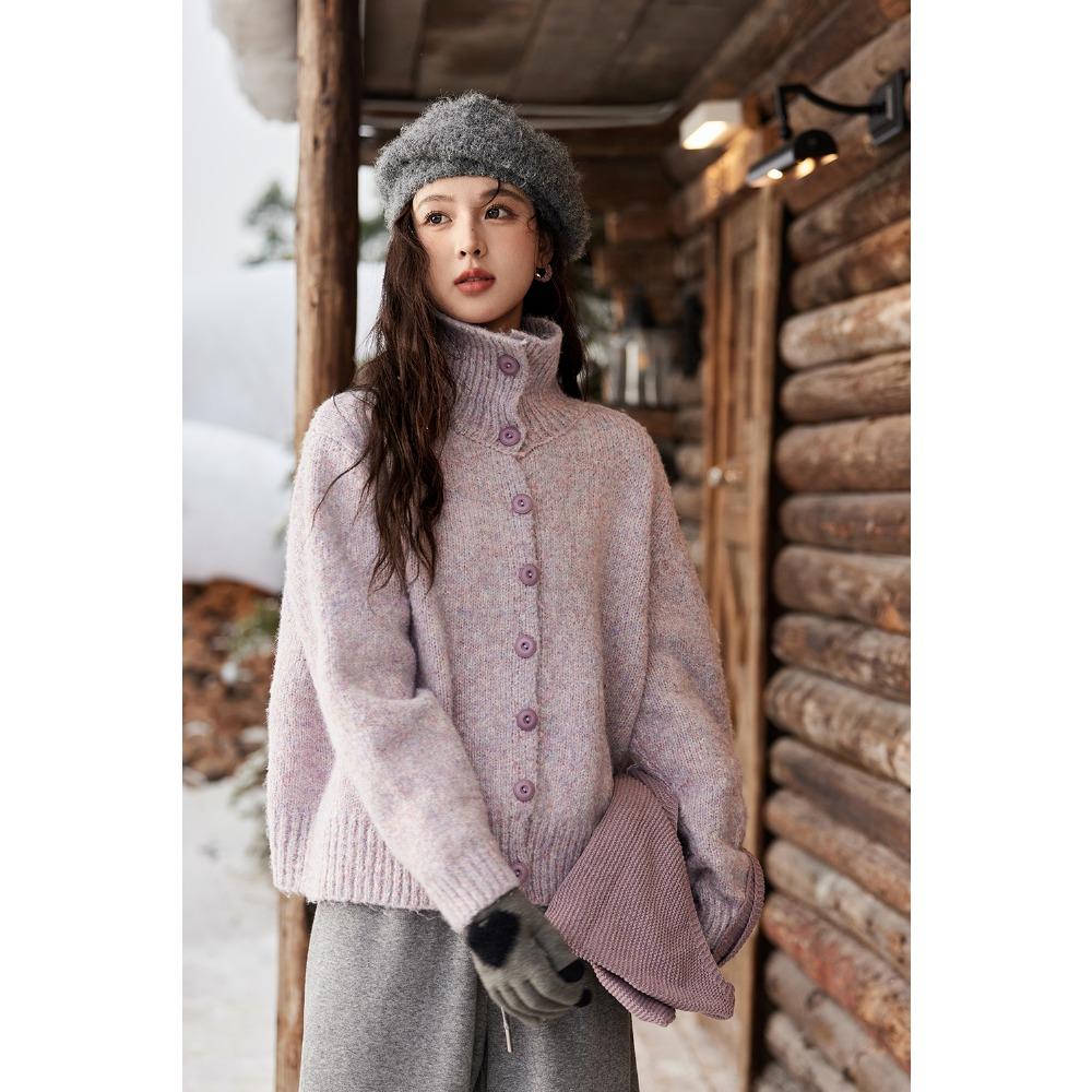 MISHOW Turn Down Collar Wool Blend Sweater Women Solid Single-breasted Tops Thickened Warm Versatile Knitted Cardigan MXD59Z1136