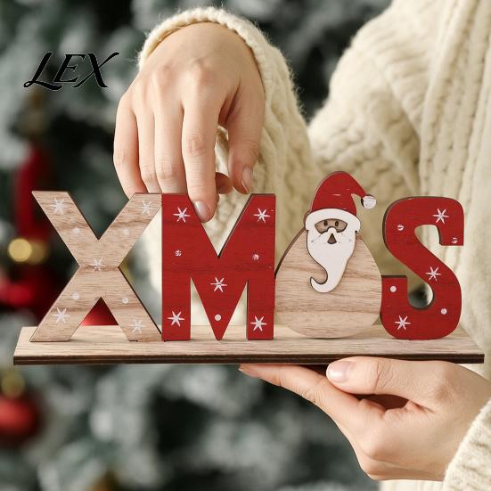 Christmas Home Decor Wooden Table Sign, XMAS SNOW NOEL Tabletop Sign with Tiered Tray Base, Hollow Letter Centerpiece for Xmas Party Noel