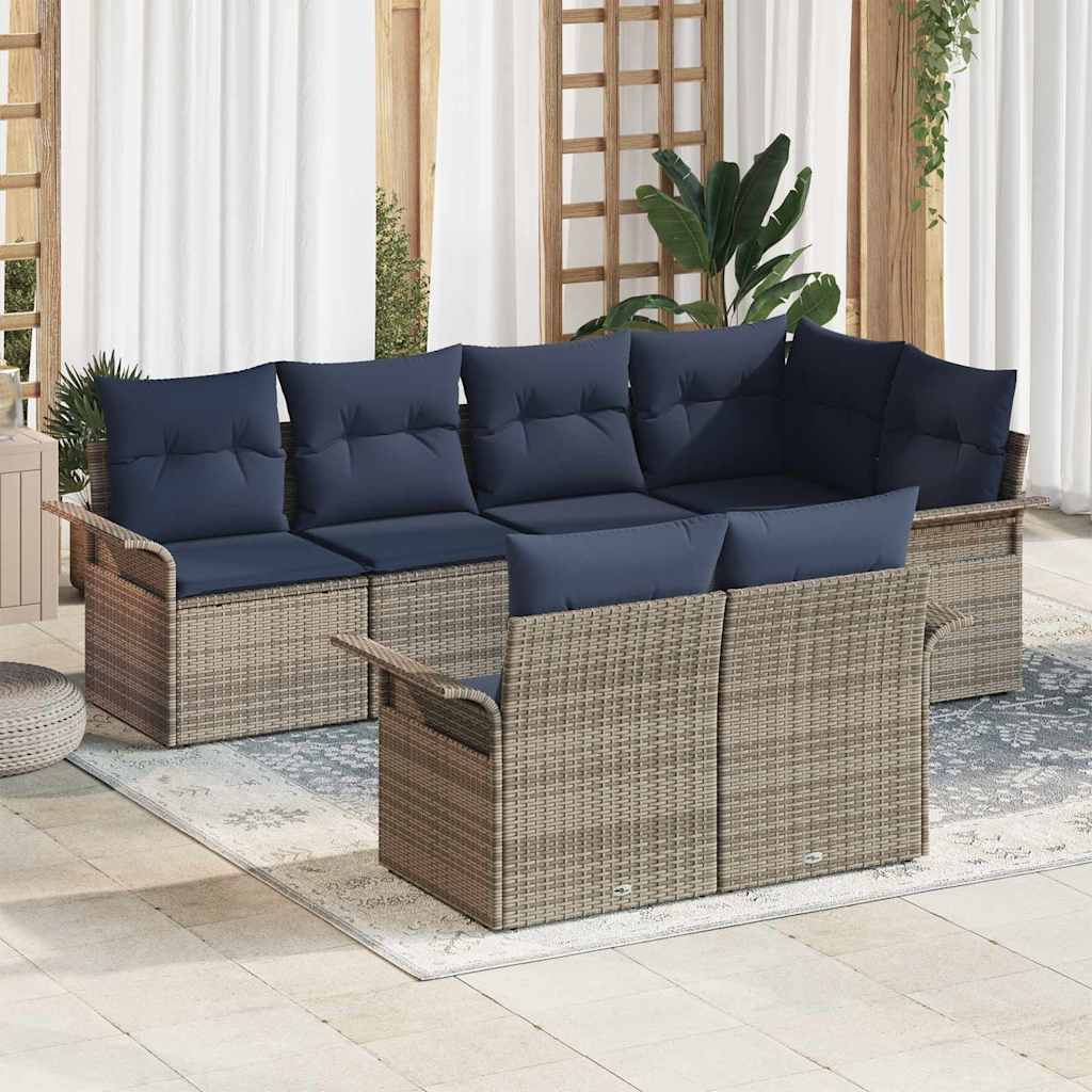 7 Piece Grey Garden Sofa Set with Cushions
