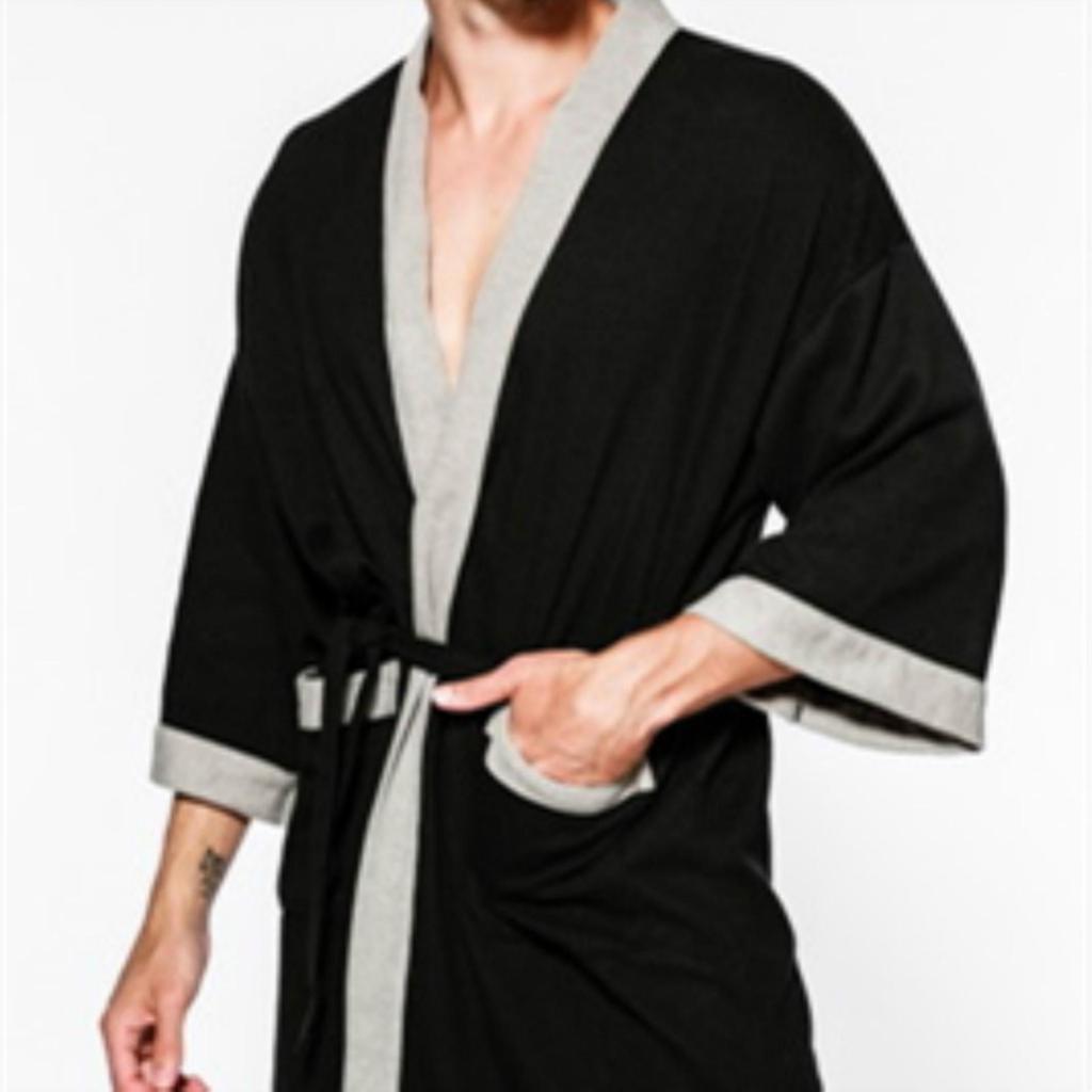 Men Bathrobe Loose Nightgown Yukata Towelling Robe Dressing Gown Pajamas