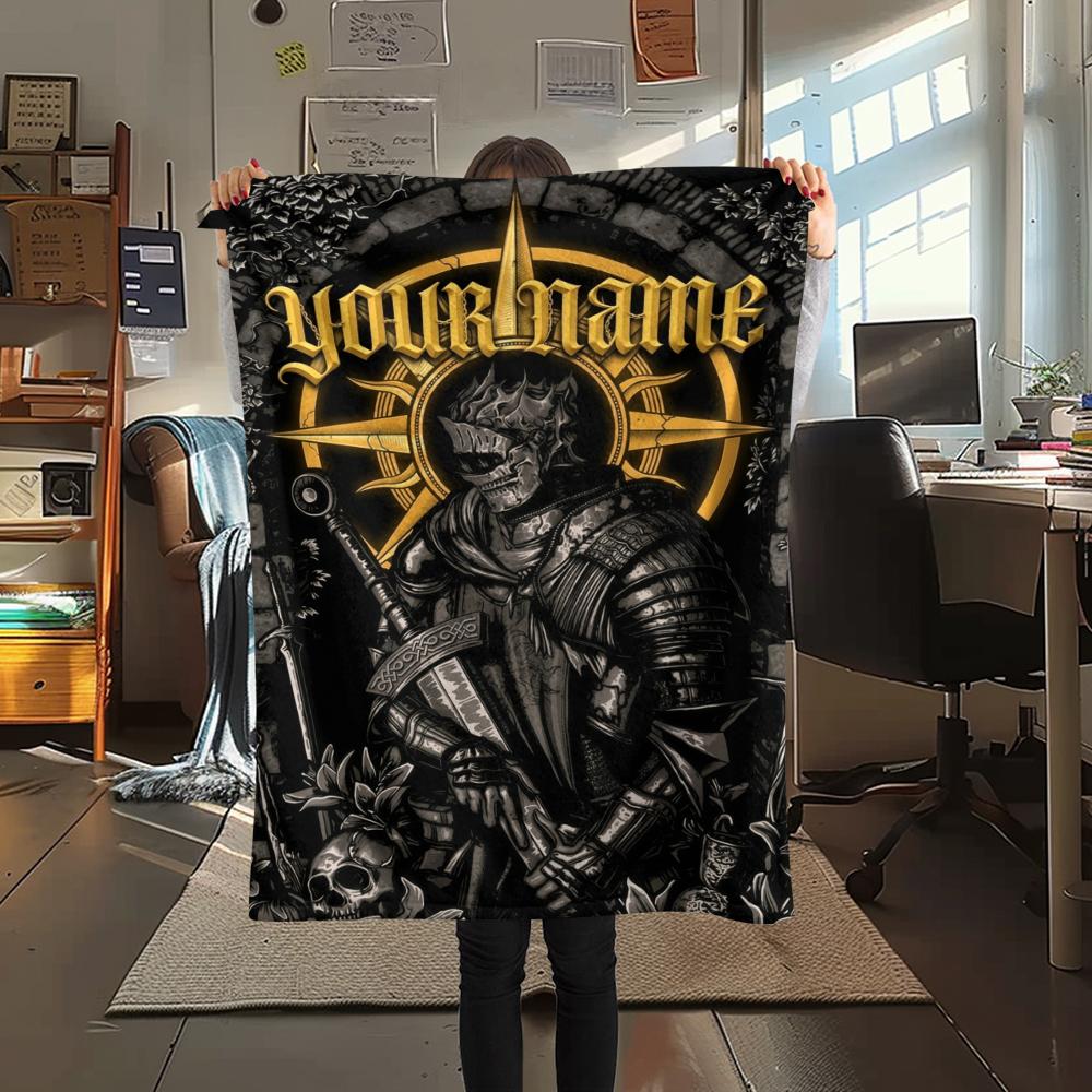 1PC Custom Name Dark Souls Patterned Flannel Blanket Suitable For All Seasons for Home Decor Warmth and Comfort Gifts Holiday Present_xia
