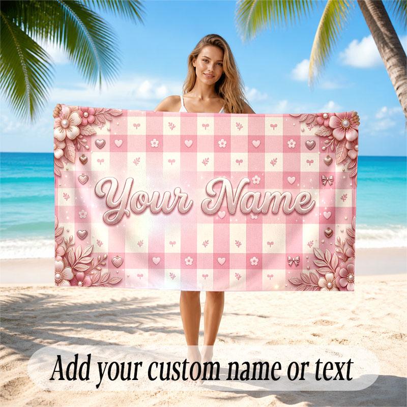 Floral Garden Theme Soft Beach Towel Personalized Custom Name Text Towel Portable for Beach Pool Travel