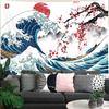 Pink Japanese Tapestry Cool Ocean Wave Wall Tapestry Asian Anime Mountain Red Sun Cherry Blossom Decorations Tapestry