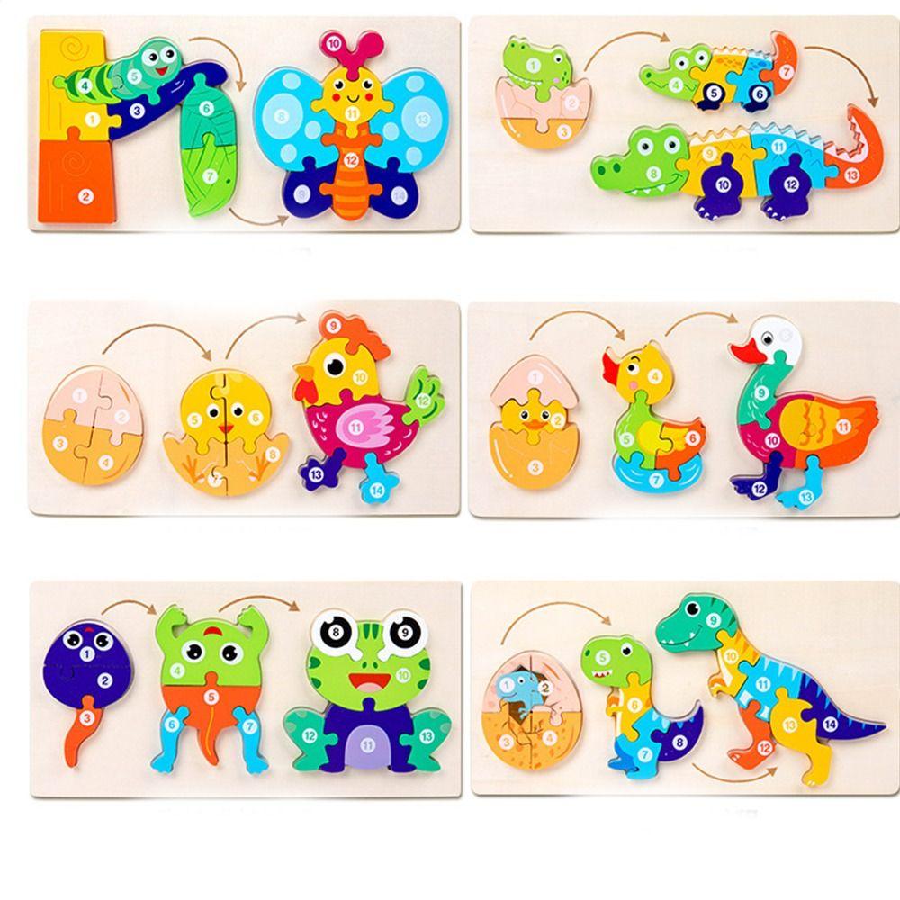 

Cartoon Animal Wooden 3d Puzzle Frog Funny Early Education Toy f