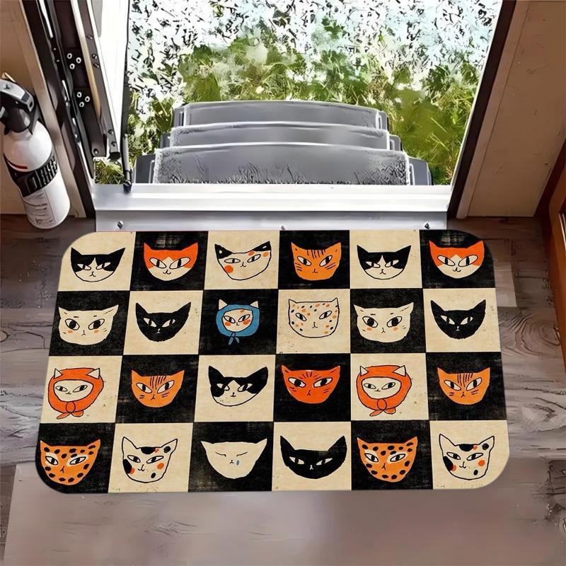 Cartoon Kitten Door Mat Illustration Style Artistic Sense Printed Carpet Living Room Bedroom Cute Decoration Carpet